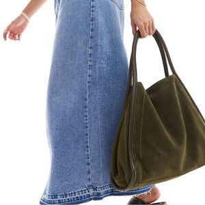 ASOS DESIGN suede tubular tote bag in forest green
